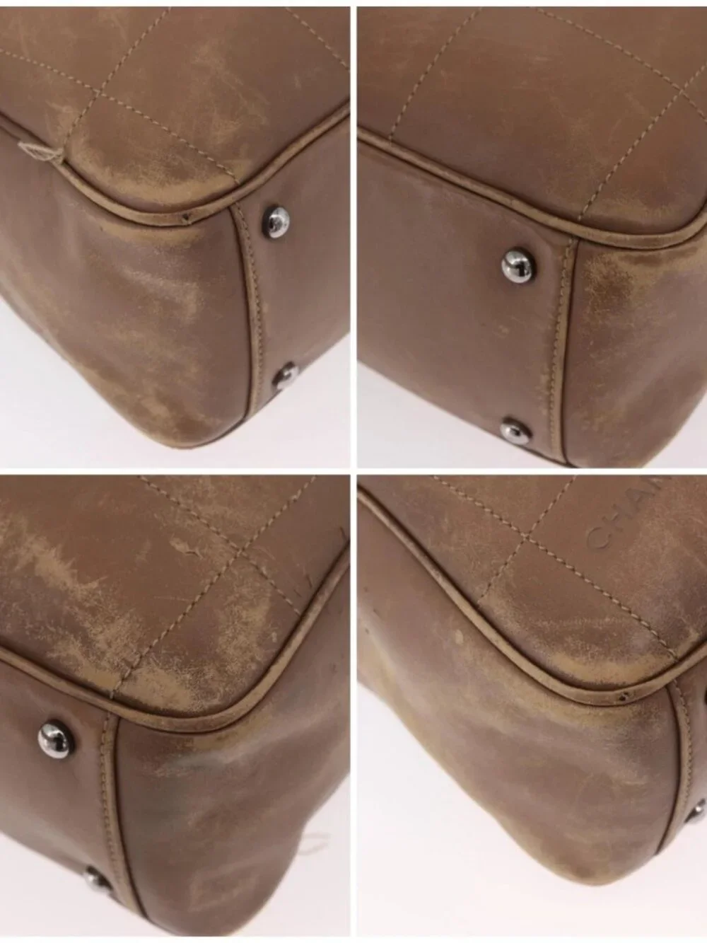CHANEL Choco Bar Hand Bag Lamb Skin Brown Silver CC Auth 183856